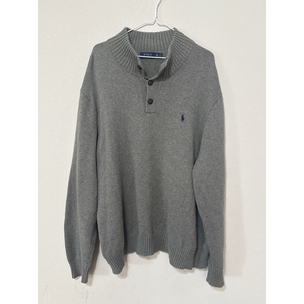 Polo Ralph Lauren Mens Gray Knit Cotton 3 Button Mock Neck Sweater Size 3XB‎